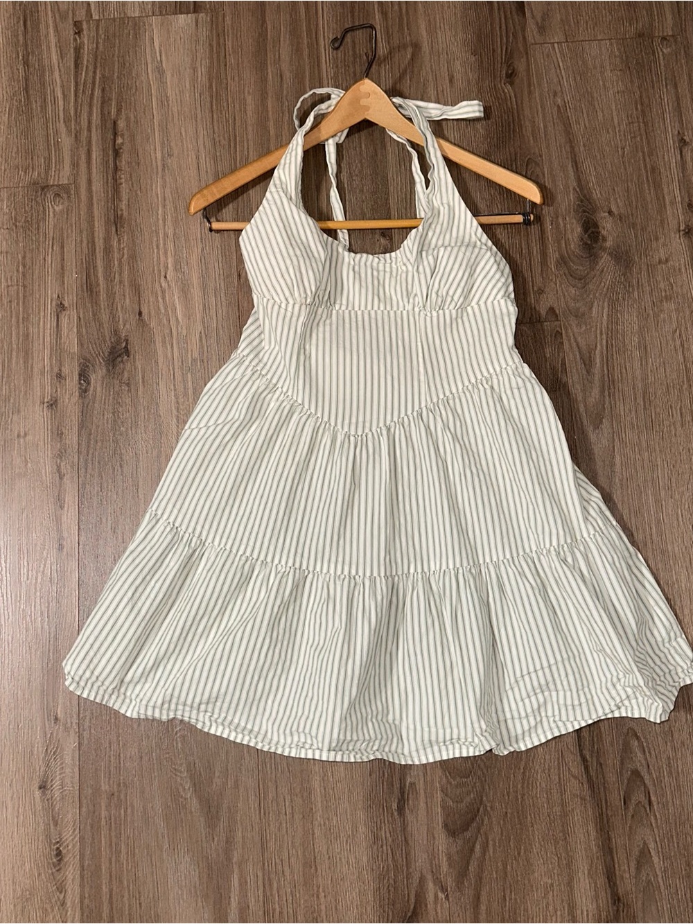 wild fable Cotton Dress Halter White and Green Striped